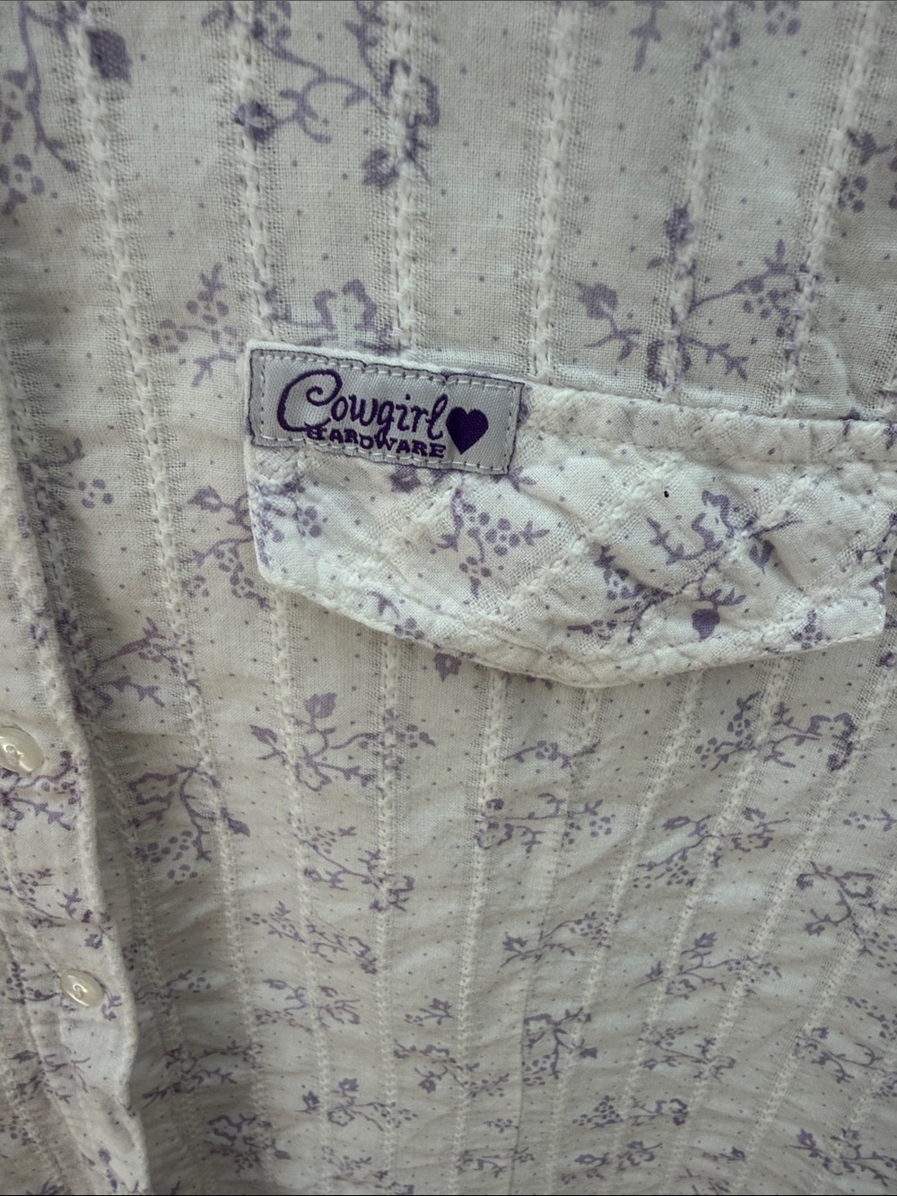 Cowgirl Hardware Floral Sleeveless Button-Up Shirt - White with Lavender Print M - Picture 3 of 5